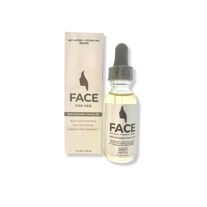 HAIRMETTO Organic Facial Oil Blend, Rosehip, Jojoba, Argan & Evening Primrose, Hydrating & Anti-Aging, Lightweight Non-Greasy Oil for Dry Skin, 30 mL