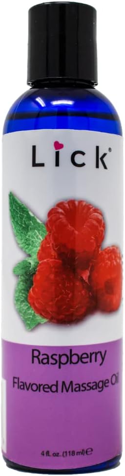 Lick Raspberry Flavored Muscle Massage Oil for Massage Therapy - Natural Oil with Almond and Coconut Essential Oils - Multipurpose Aromatic Absorption Full Body Massage Oil - 4 fl. oz.