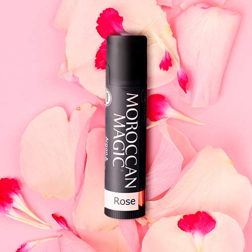 Moroccan Magic Organic Rose Lip Balm 3 Pack | Chapsticks for Dry Lips | Natural Argan & Essential Oils Lip Moisturizer + Vitamin E | Smooth, Hydrating, Non-Toxic | Organic Lip Balm Set