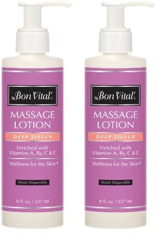 Bon Vital' Deep Tissue Massage Lotion for Deep Tissue Massages and Muscle Relaxation, Moisturizer Leaves No Greasy Feeling, Penetrates Deeply to Repair and Soften Skin, 8 Oz, Label May Vary