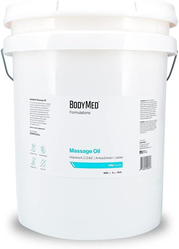 BodyMed Formulations Massage Oil, 5 gal. – Fragrance-Free, All-Natural Lotion for Massage Therapy – Leaping Bunny Certified – with Arnica Extract & Jojoba – Non-Staining, & Paraben Free