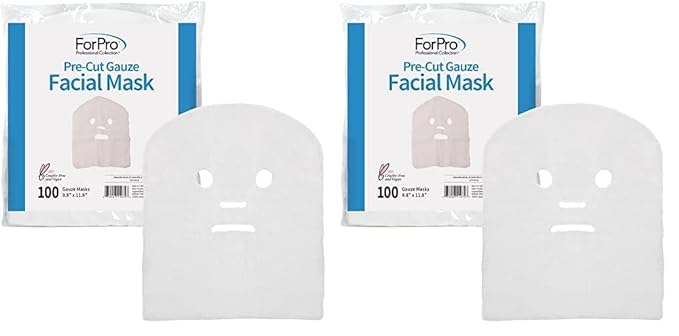 ForPro Precut Gauze Facial Mask, 100% Cotton Gauze, for High Frequency Facial Treatments and Masks, 100-Count (Pack of 2)