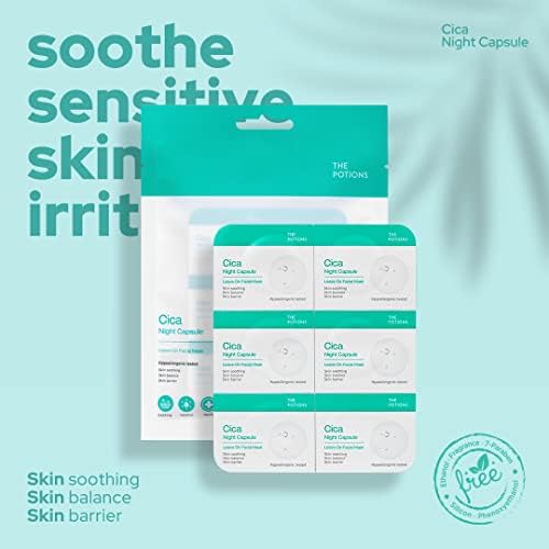 The Potions Cica Night Capsule | 6 Count, 2 ml each | For Acne prone skin, sensitive skin | Skin Soothing, Skin Balance, Skin Barrier | Product of Korea