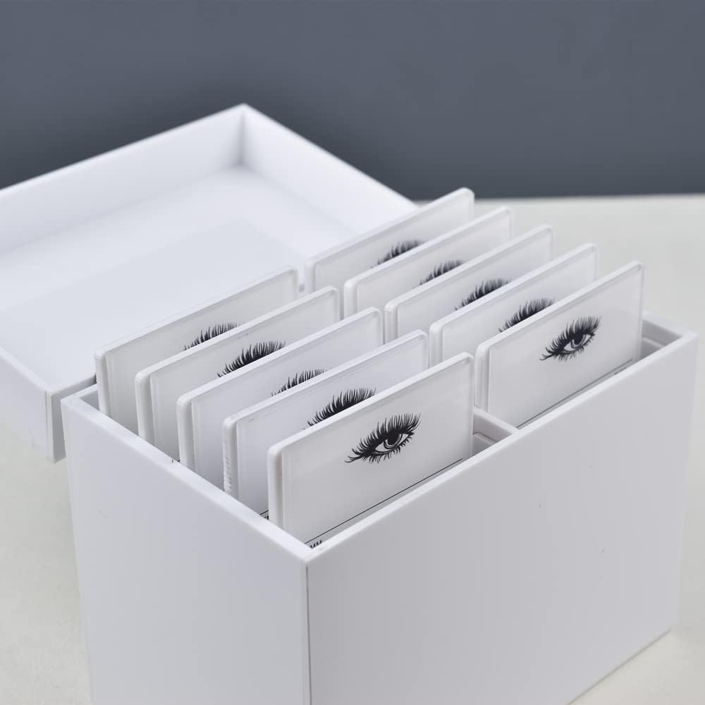 10 Layers Acrylic Eyelash Storage Box, Makeup Eyelashes Extension Close-Packed Display with 10 Pallets, Grafting False Eyelashes Glue Pallet Holder Display Organizer (White)