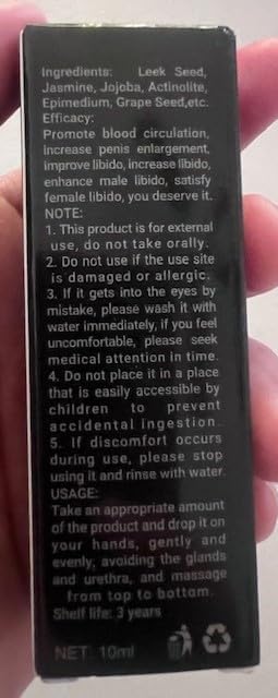 Massage Oil Enlargement Oil Increase Enlarge Gel Thicker Longer Stronger Large Size Enlarger Cream BLSEX for Men (F201-BLK)