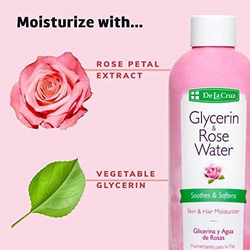 De La Cruz Rose Water and Glycerin for Face - Rosewater Facial Toner and Moisturizer for Skin and Hair 8 fl oz (236 mL) - 10 Bottles