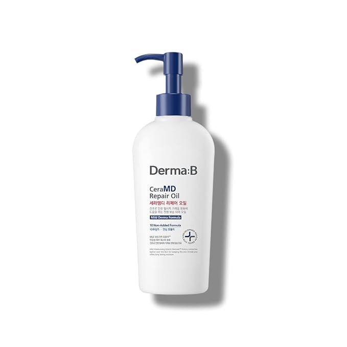 Derma B CeraMD Repair Oil 200ml, Unscented Fragrance Free Lightweight Fast Absorbing Soften Moisturizing Body Oil with Coconut Oil Milky Formula for Dry Sensitive Itchy Skin without Greasy