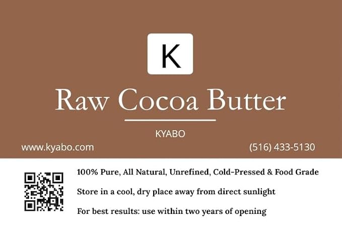 Kyabo 100% Pure and All Natural Cocoa Butter - 3lb - Food Grade - great for making lip balm, cream, hair products, candle, hair removal and craft projects - Made with Organic Cacao