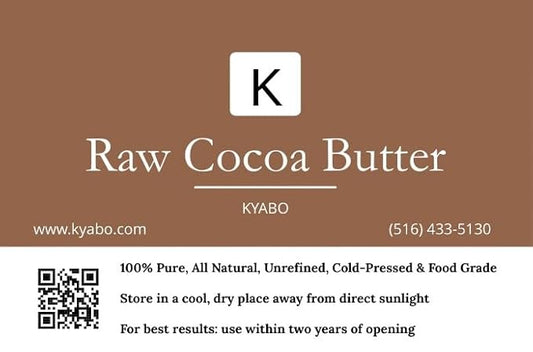 Kyabo 100% Pure and All Natural Cocoa Butter - 3lb - Food Grade - great for making lip balm, cream, hair products, candle, hair removal and craft projects - Made with Organic Cacao