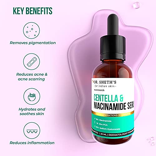 Dr. Sheth's Centella & Niacinamide Face Serum | Helps Reduces Acne & Scars | Controls Sebum & Soothes Redness | Unisex Formula for All Skin Types | 1.01 Fl Oz/30 ml