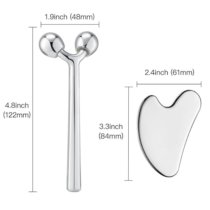 Tekson Facial Roller Massager, 3D Metal face Massage GuaSha Tool for Eye Reduce Puffiness, Face Lift, Anti-Aging, Skin Tightening