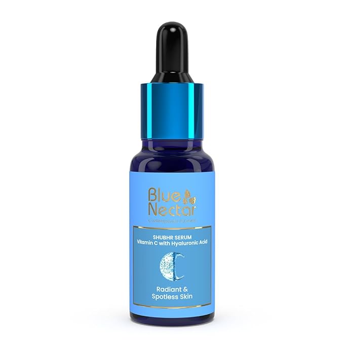 Blue Nectar Ayurvedic Vitamin C Face Serum for Dark Spot Correction and Glowing Skin | Hyaluronic Acid Serum with Plant-Based Vitamin C (9 Herbs, 1 Fl Oz)