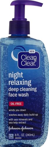 Clean & Clear Night Relaxing Oil-Free Deep Cleaning Face Wash with Deep Sea Minerals & Sea Kelp Extract, For All Skin Types, 8 fl. oz (Pack of 2)