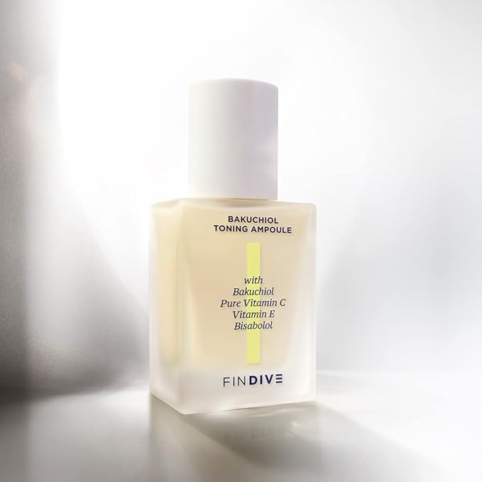 [FINDIVE OFFICIAL] Bakuchiol Toning Ampoule, 3% Bakuchiol, Plan-Based Retinal Alternative, Pure Vitamin C, Pure Vitamin E, Bisabolol, Brightning, Anti Wrinkle Serum, 1.01fl.oz