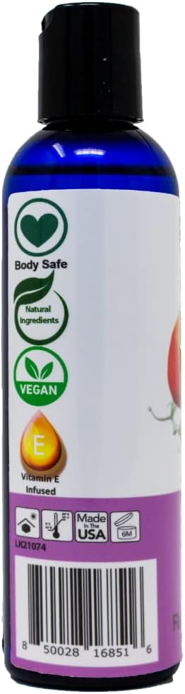 Peaches and Cream Flavored Massage Oil with Vitamin E, Vegan Edible Body Massage Oil for Women and Men with Sweet Almond Oil, Relaxing and Non Sticky Full Body Massages 4 oz