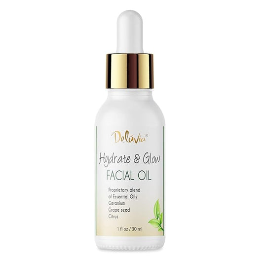 Deluvia Hydrate & Glow Facial Oil, Essential Oils for Dry Skin, Good for Sensitive Skin, Deep Moisturizer, Skin Care by Deluvia