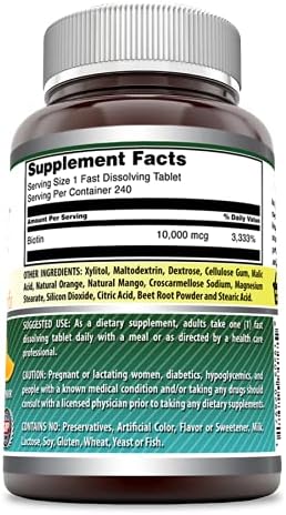 Amazing Formulas Biotin Supplement 10000 mcg (Non-GMO, Gluten Free) - Supports Healthy Hair, Skin & Nails - Promotes Cell Rejuvenation (Fast Dissolve Tablets, 240 Count (Citrus))
