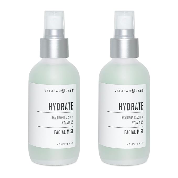 VALJEAN LABS Face Mist - Hydrate | Hyaluronic Acid + Vitamin B5 | Helps to Hydrate and Plump Skin and Restore Elasticity | Paraben Free, Cruelty Free, Made in USA (4 oz, 2 Pack)