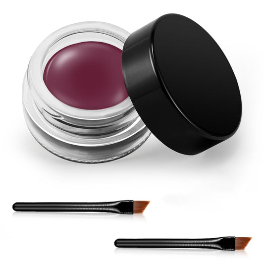 Erinde Waterproof Gel Eyeliner, Long Lasting Cream Eyeliner Gel Pot, Halloween High-Intensity Pigments Smudge-Proof Eye Liner Makeup, Water-Resistant Eyeliner with 2PCS Brushes 09# Wine Red