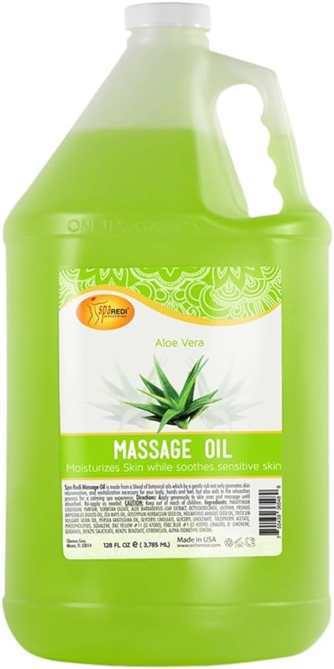 SPA REDI - Massage Oil, Aloe Vera, 128 Oz - Professional Pedicure, Manicure, Full Body Massage Therapy, Made with Almond Oil, Cotton Seed Oil, Sunflower Oil, Avocado Oil, Essential Oils, Vitamin E