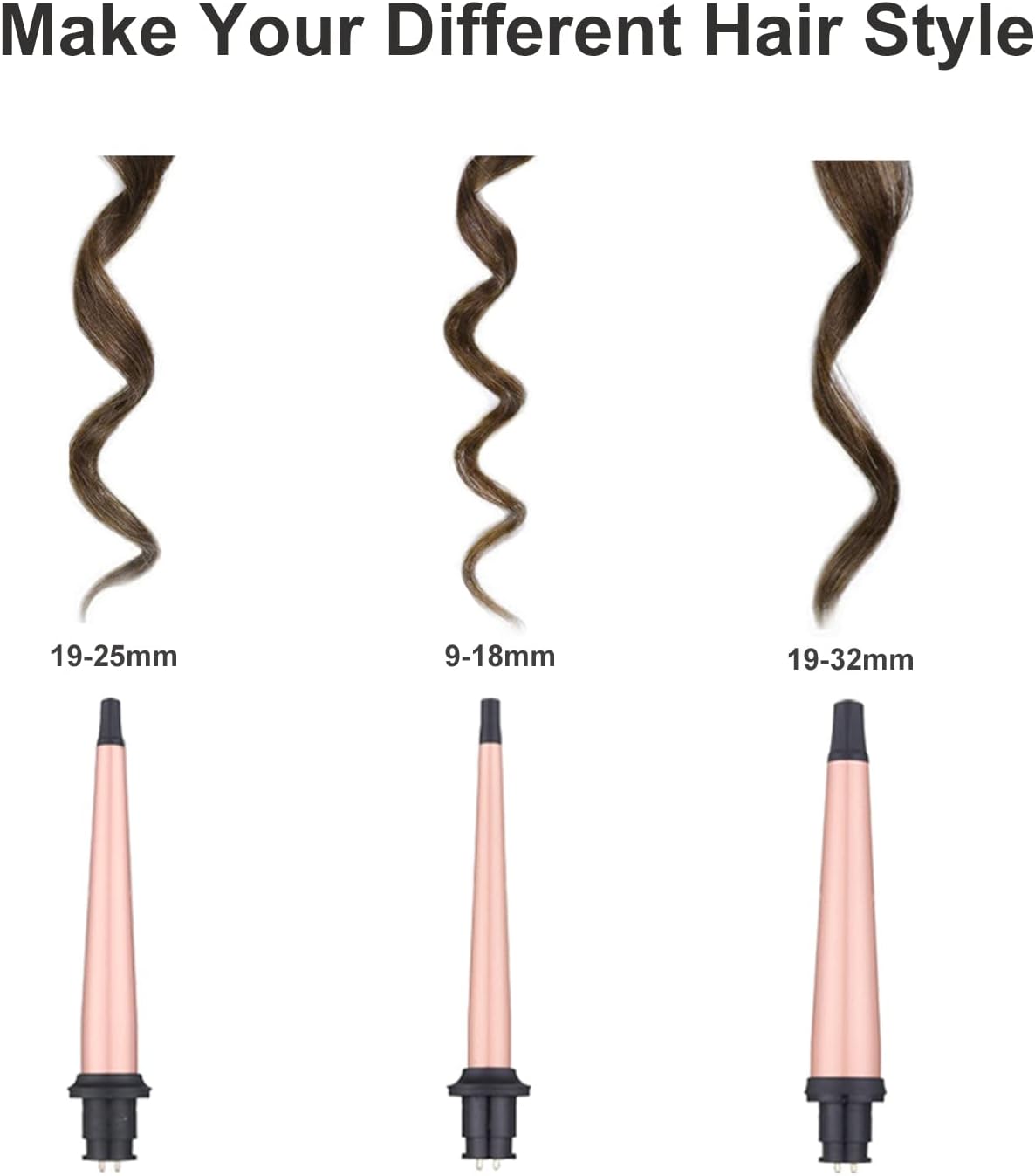 Curling Iron Wand Set, Curling Wand 3 in 1 Hair Curling Wands Interchangeable Ceramic 0.35-1.25inch Barrel Hair Curler, with Heat Resistant Glove