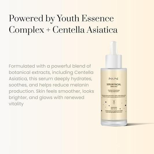 Youth Essence Brightening Face Serum — Even Skin Tone, Plumping & Anti-Aging — Hyaluronic Acid + Kudzu & Centella Asiatica — Radiant, Glow-Boosting Formula. Dermatologically Tested.