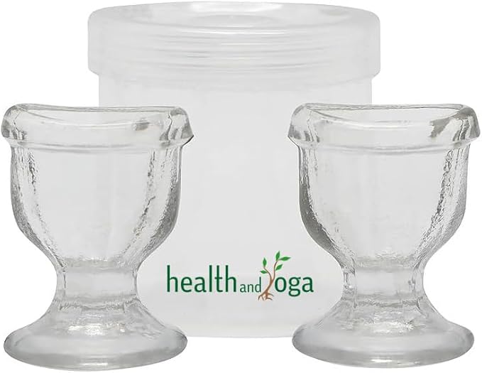 HealthAndYoga™ ChillEyes Transparent Glass Eye Wash Cup - Effective Eye Rinse and Cleansing – Eco-Friendly, Non-Reactive, Safe and Comfortable (Clear - Set of 2)