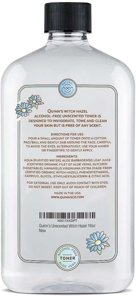 Quinn’s Alcohol Free Witch Hazel with Aloe Vera 16 Ounce (Unscented)
