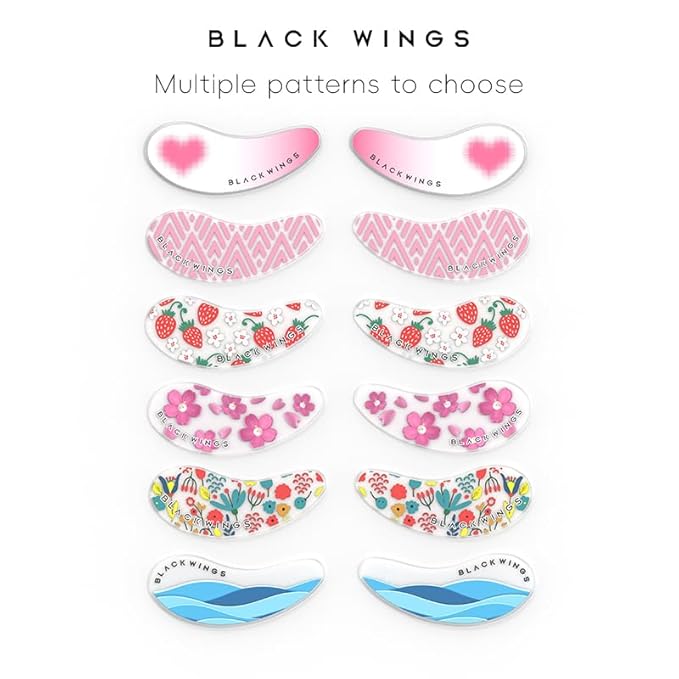 Black Wings 6 Pairs Silicone Eye Patches with Self-Adhesive Design - Cute Bear & Rabbit Inspired Eye Care Patches (stripe 6 pairs)