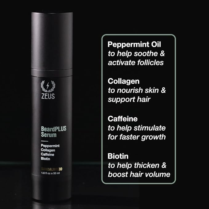 ZEUS BeardPLUS Essential Beard Growth Set, Premium Shampoo & Conditioner Wash and Growth Serum for Thicker & Stronger Facial Hair with Biotin (Made in USA) 3-Piece Set