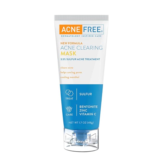 AcneFree Acne Clearing Mask, 3.5% Sulfur Acne Treatment, Absorbs Excess Oil and Unclogs Pores with Vitamin C, Bentonite, and Zinc, 1.7 Ounce