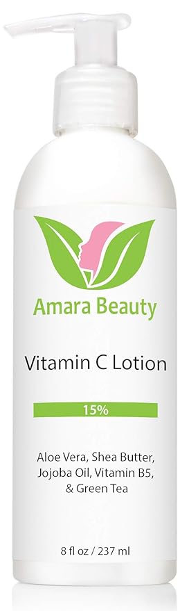 Amara Beauty Vitamin C Face & Body Lotion 15% - with Shea Butter & Jojoba Oil - 8 oz