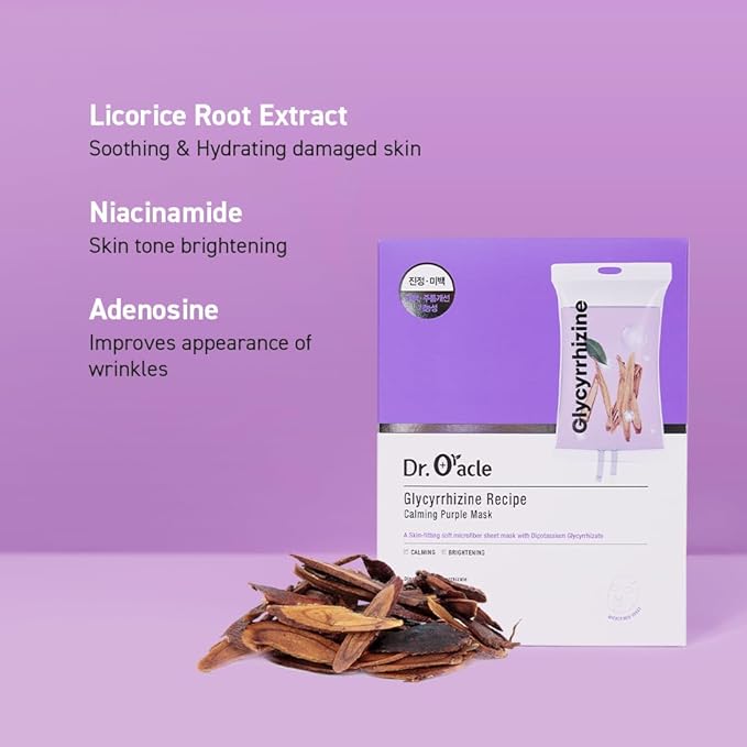DR.ORACLE Glycyrrhizine Recipe Calming Purple Mask, Calming, Special K-Beauty Face Care, 250ml (8.4 fl. oz), 1 box -10 sheets