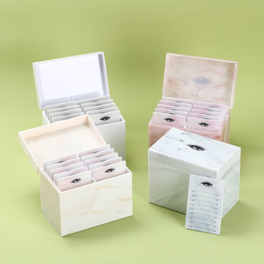10 Layers Acrylic Eyelash Storage Box, Makeup Eyelashes Extension Close-Packed Display with 10 Pallets, Grafting False Eyelashes Glue Pallet Holder Display Organizer (Marble Yellow)