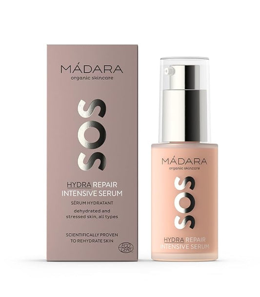 MÁDARA Organic Skincare | SOS Hydra Repair Intensive Face Serum - With Northern Peony, Linseed And Hyaluronic Acid, For Dry, Dehydrated Skin, Dermatologically Tested, Vegan, 1 oz