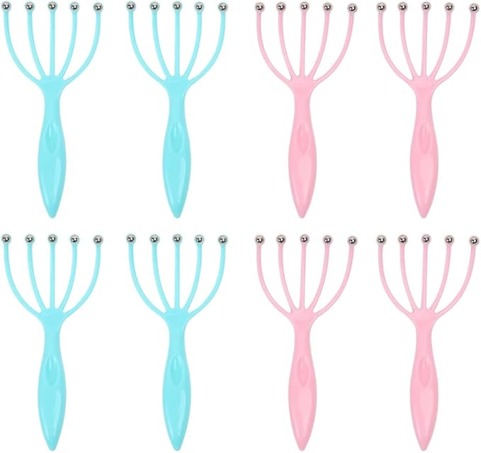 8 Pcs Scalp Massager Portable Handheld Spa Head Massager for Deep Relaxation and Stress Reduction Manual Head Massage Tool for Office Home Christmas Gift (Pink, Blue)