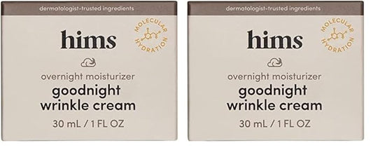 hims goodnight wrinkle cream for men - fine lines, puffiness, dark eye circles - caffeine, hyaluronic acid, night cream, almond scent - vegan, cruelty-free, no parabens - (1oz) (Pack of 2)