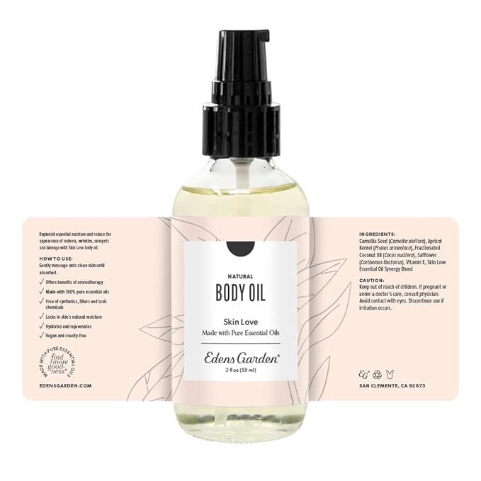 Edens Garden Skin Love Bath & Body Oil – Anti-Aging Blend with Pure Essential Oils & Vitamin E for Smooth, Hydrated Skin – Natural Moisturizer for Scars, Wrinkles & Stretch Marks, 2 fl oz (59 ml)