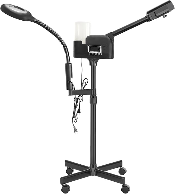 Professional Facial Steamer 2 in1 Steamer for Face 5X LED Magnifying Lamp Facial Steamer for Esthetician Beauty Face Equipment Use at Home or Salon（Black）