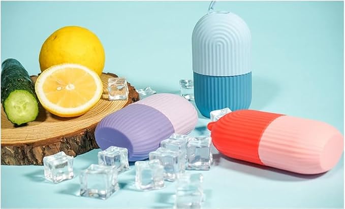 Facial Beauty Ice Roller Silicone Container, Skin Care Ice Massager for Firming and Beautiful Skin. (Blue)