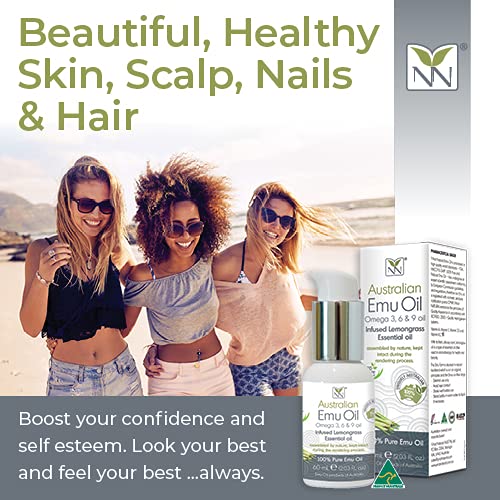 Y-Not Natural Ultra Pure Australian Emu Oil - Luxury, Hospital Grade Emu Oil 60 mL | Free Range Aboriginal Omega 3, 6 & 9 Oil Infused with Lemongrass - The Ultimate Moisturizer for Skin, Hair, Nails, and Scalp