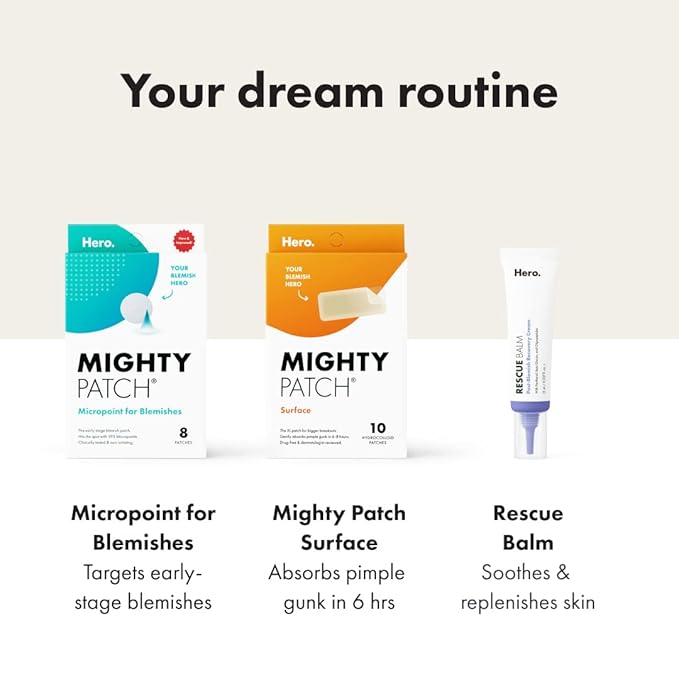 Mighty Patch Surface from Hero Cosmetics - Hydrocolloid Spot Patch for Body, Cheek, Forehead, and Chin, Vegan-friendly (10 Count)