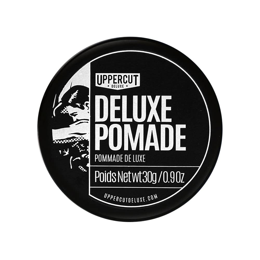 UPPERCUT DELUXE Deluxe Pomade, 0.9 oz / 30g - Strong Hold, High Shine Hair Pomade – Water-Based, Easy Washout – Classic Barber Styling for Slick Backs, Side Parts & Pompadours