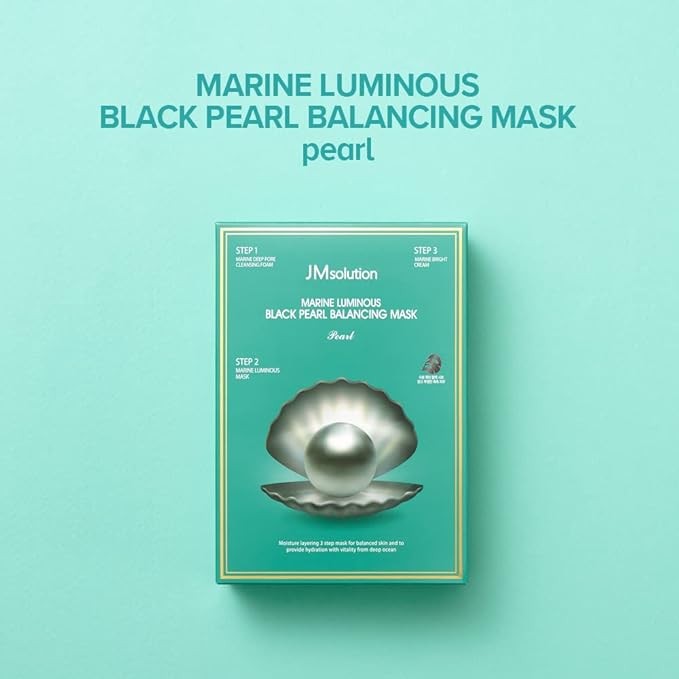 JM Solution Marine Luminous Pearl Deep Moisture 3 Step Skin Care Face Mask - Korean Skincare Facial Mask - boosting Brightening Moisturizing-10 Sheets for Dry Skin (Black Pearl)
