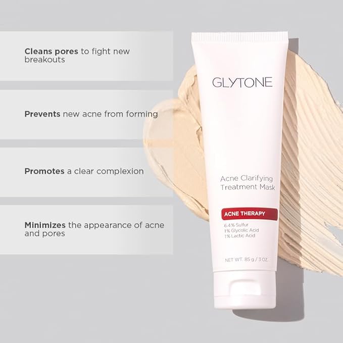 Glytone Acne Treatment Mask for Face with Sulfur & Glycolic Acid Face Mask, Acne Spot Treatment, Acne Skin Care Face Mask, 3oz