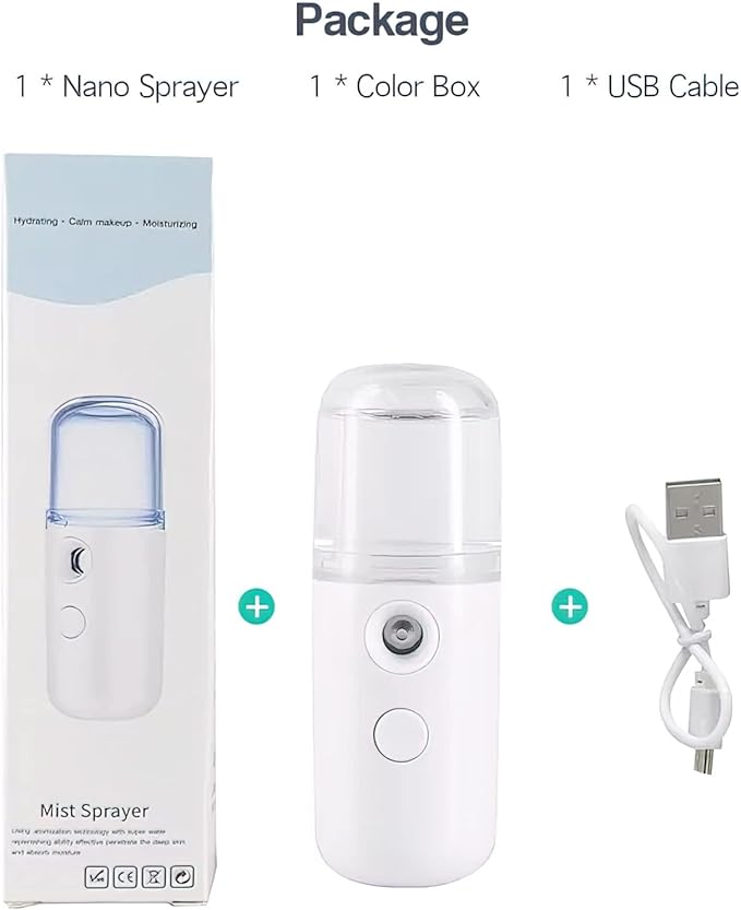 Nano Mist Sprayer Portable for Home, Office, Car, Hydrating Facial Mist and Skin Care (White)