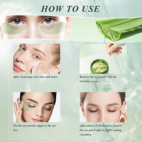 Aloe Vera Under Eye Mask - 60 PCS Aloe Vera Under Eye Patches - Combat Puffy Eyes,Aloe Vera Collagen Eye Mask Dark Circles, Fine Lines, and Wrinkles Using Pure Natural Extracts
