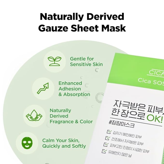 ISOI CICAGO Cica SOS Mask Pack, Intensive Soothing & Hydration Care for Sensitive & Irritated Skin, Fast-Acting Relief, Korean Skin Care (5EA)