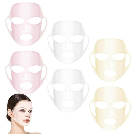 6 Pcs Reusable Face Mask Cover Silicone Skin Mask Set Moisturizing 3D Face Wrap Prevent Evaporation Masks Hot Cold Ice Mask Rubber Face Mask Spa Tool for Sheet Women Skincare Beauty