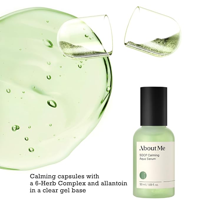 ABOUT ME Soop Calming Aqua Serum - Vegan Soothing and Hydrating Facial Serum with Cypress Water, Centella Asiatica, and Tea Tree Leaf Extract for Dry, Sensitive Skin (50ml/1.69oz)